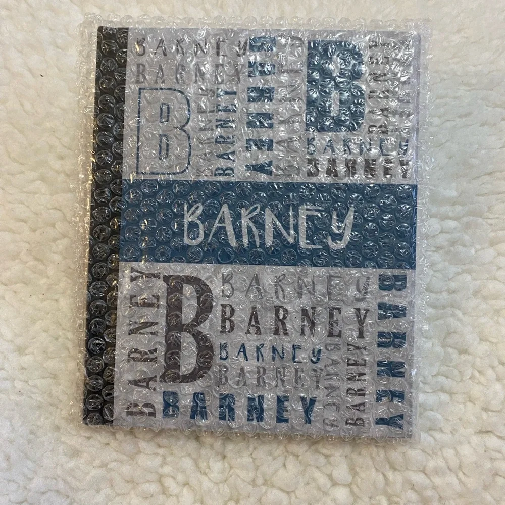 Personalized Fabric Notebook Barney 9” x 10” Appx gray blue Journal book